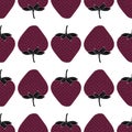 Vector black and plum strawberries on white background repeat seamless pattern