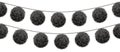 Vector Black Pom Poms Set On A String Horizontal Seamless Repeat Border Pattern. Great for handmade cards, invitations