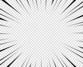 Vector black radial lines for comics, superhero action. Manga frame speed, motion, explosion background. Isolated background.