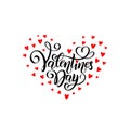 Vector romantic handwritten lettering Happy Valentines day. Calligraphic Isolated text for Happy Valentine`s Day, hearts