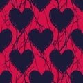 Vector black red hearts branches seamless pattern Royalty Free Stock Photo