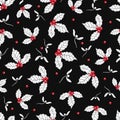 Vector black, red, white holly berry and mistletoe holiday seamless pattern background. Great for winter themed Royalty Free Stock Photo
