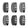 Vector black rubber tyre texture. Black tire design car texture silhouette Royalty Free Stock Photo