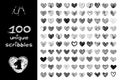 Vector black 100 SCRIBBLES objects set Royalty Free Stock Photo