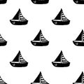 Vector black seamless pattern boat dinghy sailboat