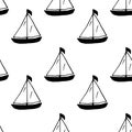 Vector black seamless pattern boat dinghy sailboat