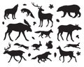 Vector black set of forest animals silhouette Royalty Free Stock Photo