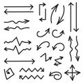Vector black set of 26 hand drawn arrows in eps Royalty Free Stock Photo