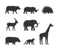 Vector black set of silhouettes african animals Royalty Free Stock Photo