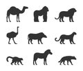Vector black set of silhouettes african animals Royalty Free Stock Photo