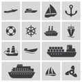 Vector black ship and boat icons set Royalty Free Stock Photo