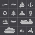 Vector black ship and boat icons set Royalty Free Stock Photo