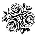 Black silhouette of a bouquet of three roses. Vector illustration.