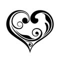 Curly heart. Vector black silhouette.