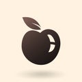 Vector Single Black Silhouette Icon - Apple Fruit with a Leaf Royalty Free Stock Photo