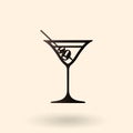 Vector Black Silhouette Icon - Martini Cocktail Glass
