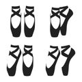 Vector black silhouette set of ballet shoes in classic positions isolated on white background Royalty Free Stock Photo