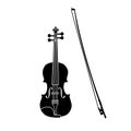 The vector black silhouette of the violin and bow. Royalty Free Stock Photo