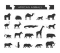 Vector black silhouettes of African animals. Royalty Free Stock Photo