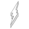 Vector Black Sketch Thunderbolt Symbol on White Background