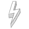 Vector Black Sketch Thunderbolt Symbol on White Background