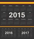 Vector black spanish circle calendars 2015, 2016, 2017 Royalty Free Stock Photo