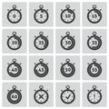 Vector black stopwatch icons set