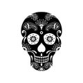 Vector black sugar skull with doodle floral pattern Royalty Free Stock Photo