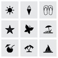 Vector black summer icons set Royalty Free Stock Photo