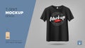 Vector black t-shirt realistic mockup, front view template design