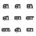 Vector black trailer icons set Royalty Free Stock Photo