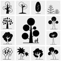vector black trees icon set on gray Royalty Free Stock Photo