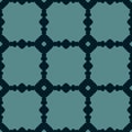 Vector black and turquoise geometric seamless pattern with square carved grid Royalty Free Stock Photo