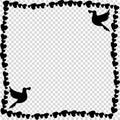 Vector black twisted retro border of hearts with loving doves isolated Royalty Free Stock Photo