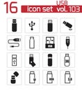 Vector black usb icons Royalty Free Stock Photo