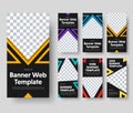 Vector black vertical web banner templates with colored triangles and place for photo Royalty Free Stock Photo