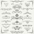 Vector Black Vintage Hand Drawn Swirls and Crowns Royalty Free Stock Photo