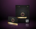 Vector black vip card presentation with golden frame. VIP membership or discount card. Luxury club ticket. Elite black coupon