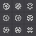 Vector black wheel disks icons set Royalty Free Stock Photo