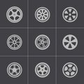 Vector black wheel disks icons set