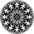 Vector Black and white abstract circular sun flame and flower mandala pattern. Royalty Free Stock Photo