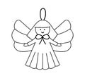 Vector black and white angel for New Year decor. Christmas tree toy isolated on white background. Cute line icon winter Holidays Royalty Free Stock Photo