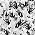 Vector Black and White Asian bamboo Kimono Seamless Pattern Background. Great for elegant gray texture fabric, cards