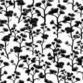 Vector Black and White Asian Trees Kimono Seamless Pattern Background. Great for elegant gray texture fabric, cards Royalty Free Stock Photo