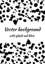 Vector black and white background with ink blots, splash and brush strokes. Royalty Free Stock Photo
