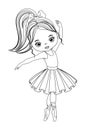 Vector Black and White Ballerina Girl for Coloring