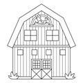 Vector black and white barn icon isolated on white background. Farm shed outline illustration. Cute line woodshed with windows and