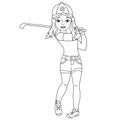 Vector Beautiful Young Girl Playing Golf