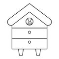 Vector black and white beehive line icon. Bee house with smiling insect isolated on white background. Beekeeping illustration or Royalty Free Stock Photo