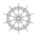 Vector black, white boat handwheel, ship wheel helm